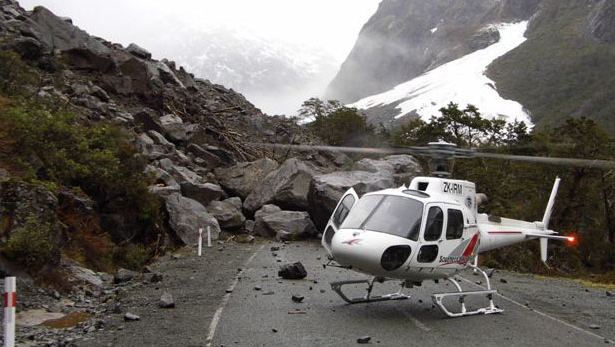 The cleared rockfall in photo above before it was cleared. There are some remarkably impressive boulders at the front of the rock debris (Source unknonwn).