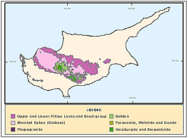 Copper ores were laid down in pillow lavas in the Upper Cretaceous period during sea floor spreading Source: Cyprus Geological Survey Department