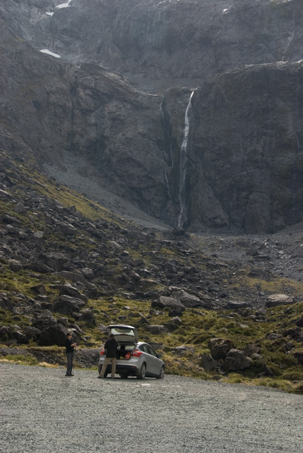 The McPherson Falls at the eastern portal of the Homer Tunnel - see separate page on the tunnel and its construction and dangers (click for link).