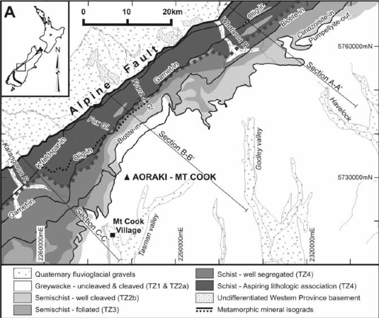 Geology of the Fox Glacier Region (New Zealand Geographical Service 2003 - Click photo for source)