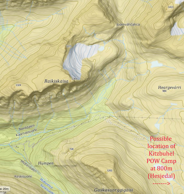 Possible location of Kitzbuhel POW camp on the Lungen Line in Norddalen at 800m.