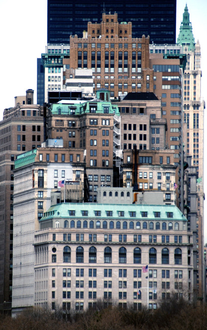 The serried ranks of the New York's Financial District from Battery Park with the Woolworth Tower marking the edge of Broadway, 2006. 