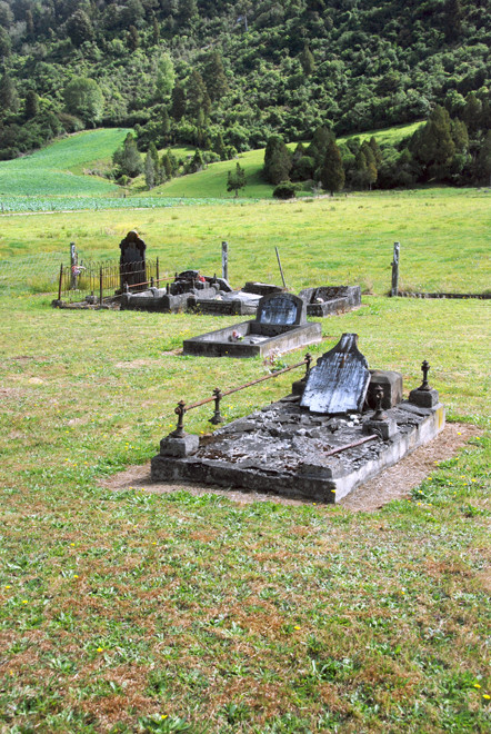 Graveyard at Inangahua Junction with Mary Smith's grave in foreground