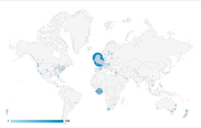 City-origins of website traffic to fergusmurraysculpture.com 17-21 March 2015 (Google Analytics).