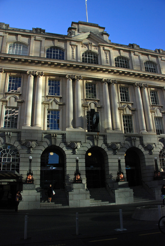 The Edwardian Auckland Post Office now housing the Britomart Transport hub with suburban trains and buses. 