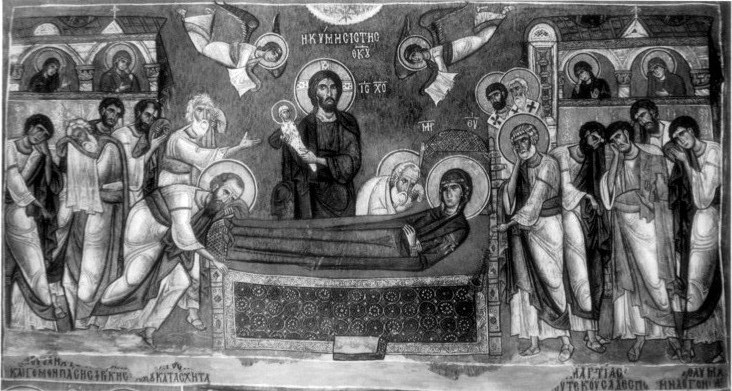 The Koimesis, or "falling asleep in death," of the Virgin is first found in Byzantine art in the 900s. This image would become one of the most popular icons in the Middle and Late Byzantine world