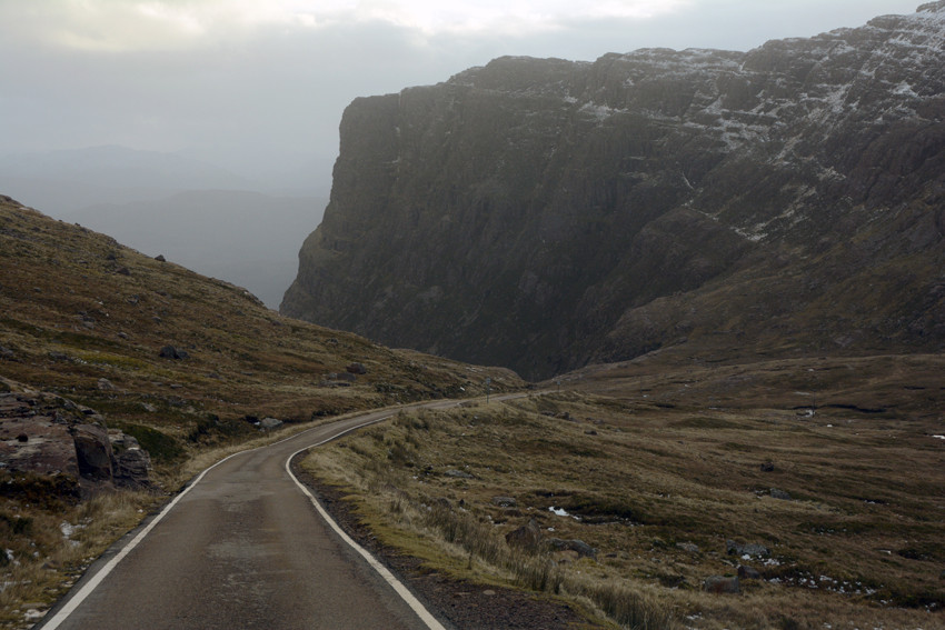 The Bealach descent to Kishorn past the impossing bulk of the Meall Gorm (710m) and the buttress of Creag a Chumhaing.