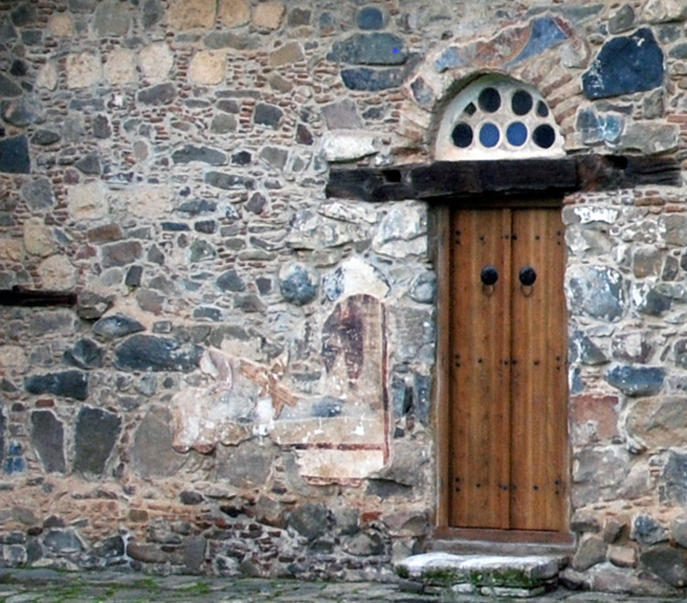 Remnant of external plastering and fresco work at Asinou (January 2013).