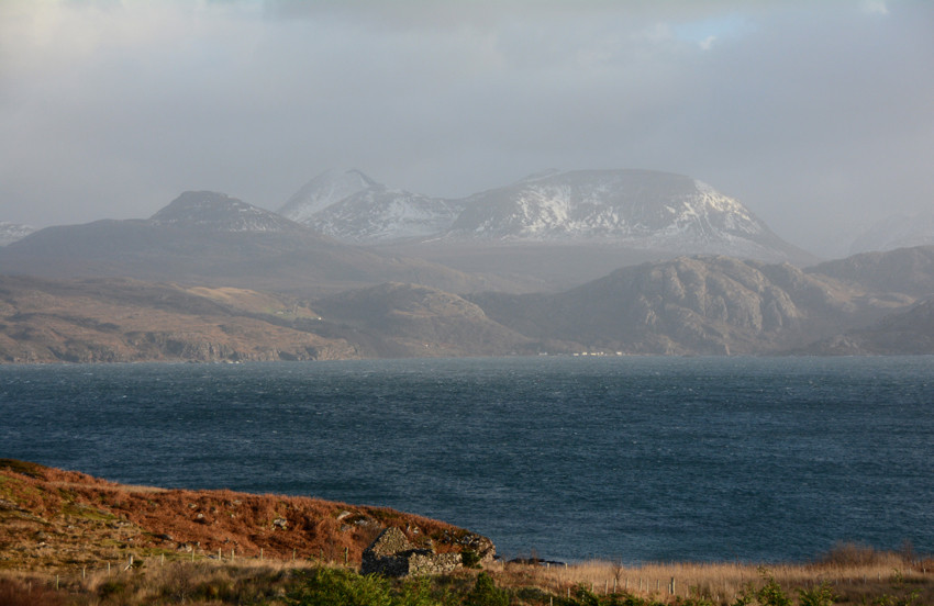 Looking towards Beinn Eighe and Lower Diabaig across Loch Torridon from the north end of the Applecross Peninsula.