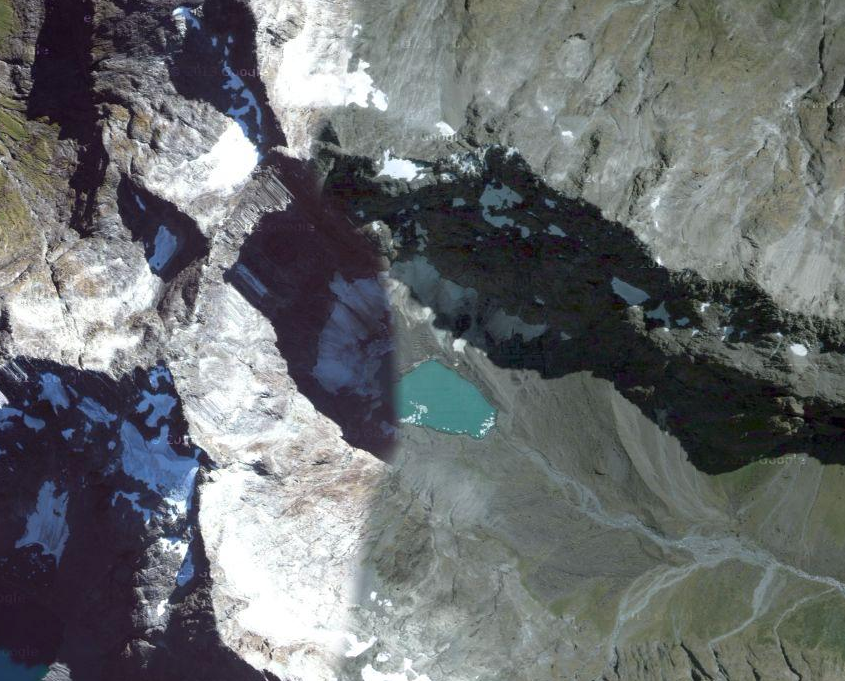 The headwaters that feed Christies Falls start at the small lake above under the peak of Mt Suter (2,094m) (NZ TopoMap).