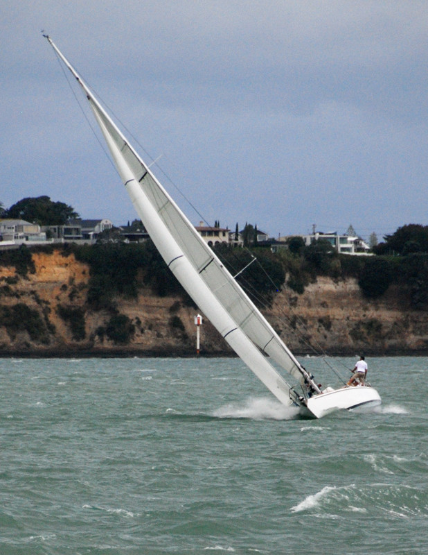 Messing with the post-Cyclone Lusi wind in the Motukorea Channel off Auckland's South Shore.