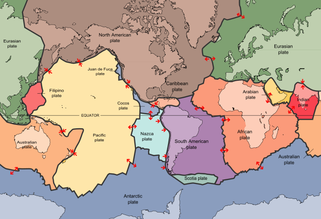 The major tectonic plates showing boundary of Australian and Pacific plate at New Zealand (WikiCommons:USGS)