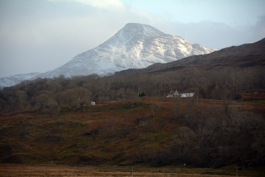 Sgurr a Gharaidh (730m) stands immobile above the ashwoods of Rassal on their outrcrop of Durness limestone above Kishorn.