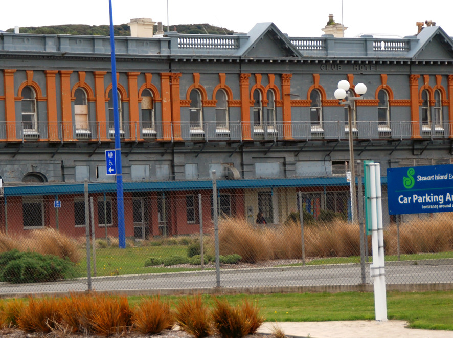 The old Club Hotel building, without its clock tower, Bluff, NZ.