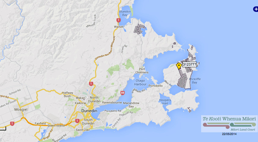 Sole or jointly held Maori land in the Dunedin district (dark grey shaded) from Maori Land Online website http://www.maorilandonline.govt.nz