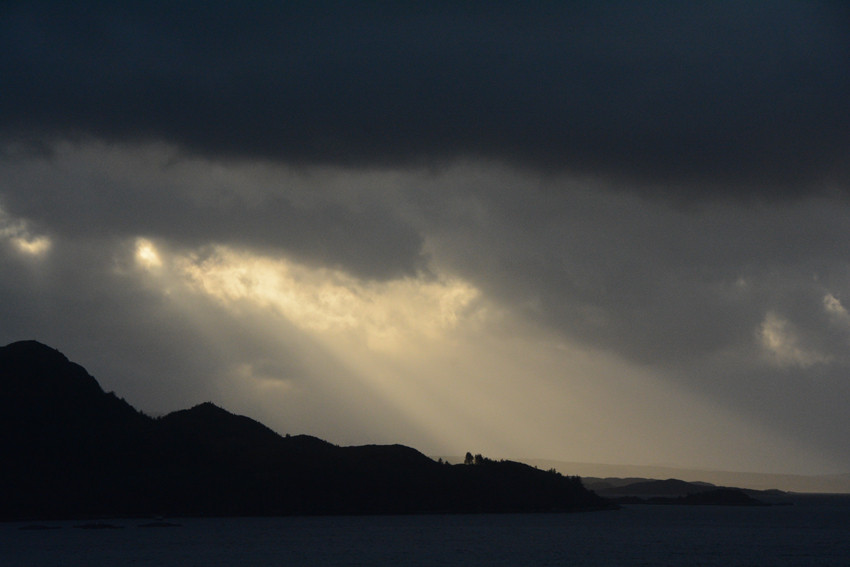 Squall roaring off the Applecross mountains and obliterating Kishorn.