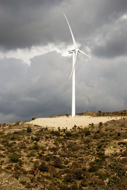 The controversial Orietes Forest Wind Farm, the only one in Cyprus (January 2013).