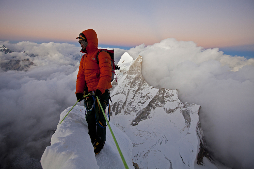 Renan Ozturk photographed on Mt Meru by Jimmy Chin