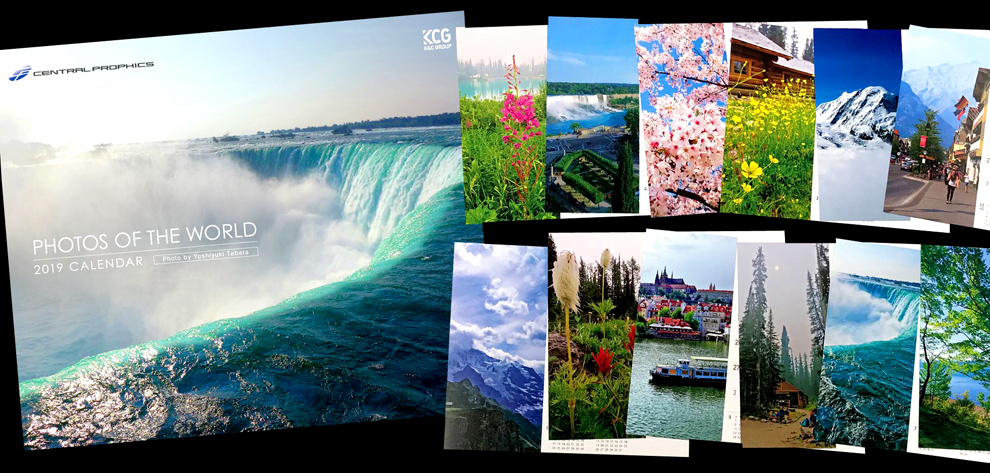 2019年度 オリジナル卓上カレンダー　カナディアンロッキーをはじめとした自然の風景を中心に、季節の花々や美しい町並みなどの写真を集めました。
