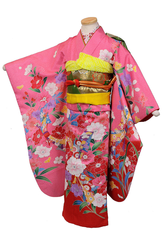 追➁ 七五三 正絹 桜ピンク アンティーク 着物 お花づくし 追➁ 七五三 正絹 桜ピンク アンティーク 着物 お花づくし