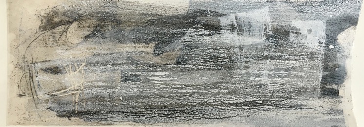 Schrund, Pigment, Wachs und Acryl auf Papier, 29x76 cm, 2016