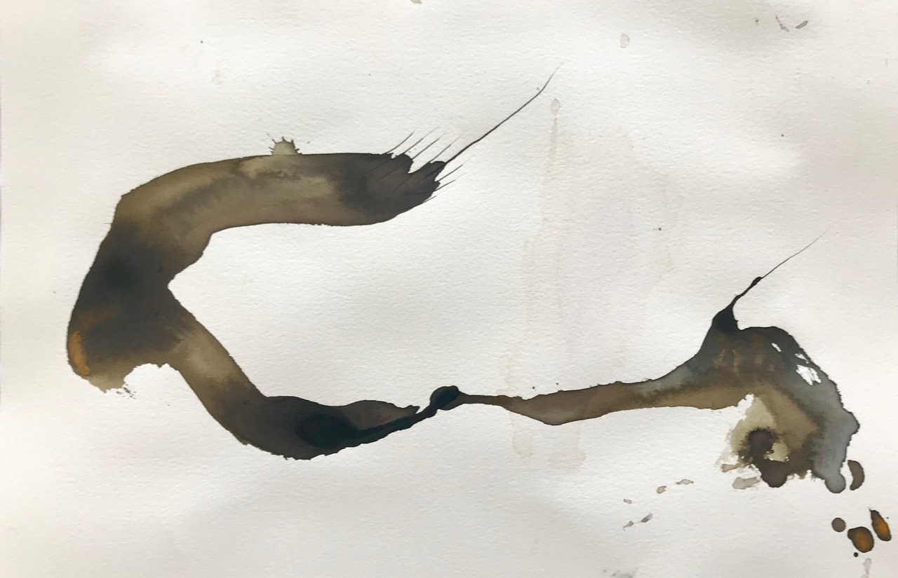 Tintenwurm - geteilt, Aquarell und Tusche auf Papier, 46 x 30 cm, 2018