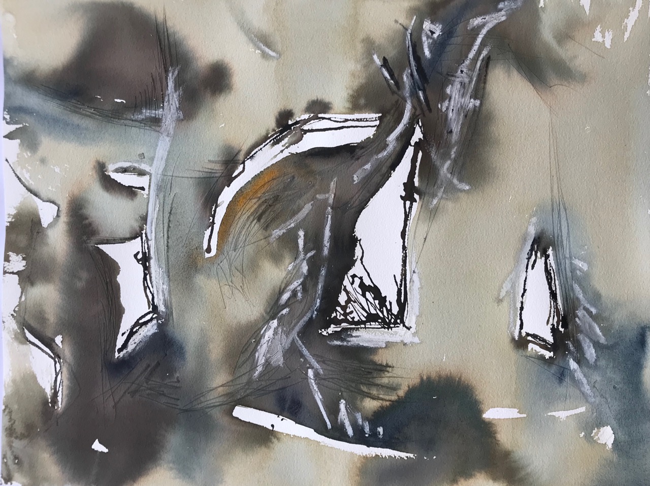 Ohne Titel, Aquarell und Tusche auf Papier, 46 x 61 cm, 2018