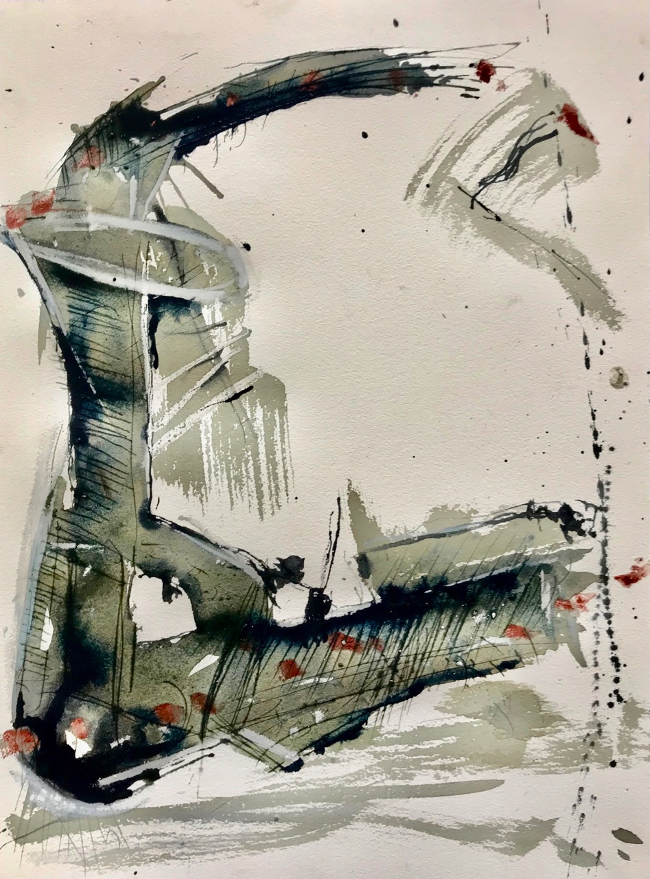 Sepioid - herausgeputzt, Aquarell und Tusche auf Papier, 46 x 61 cm, 2018