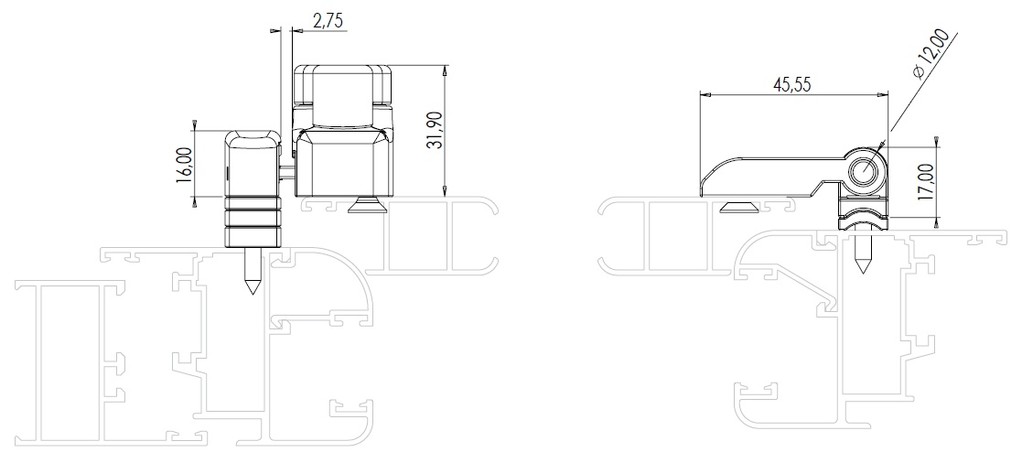 Esquema instalación bisagras para contraventanas interiores