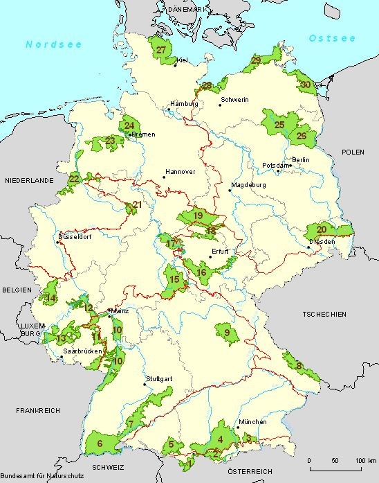 Hotspots der biologischen Vielfalt in Deutschland. Quelle: Bundesamt für Naturschutz