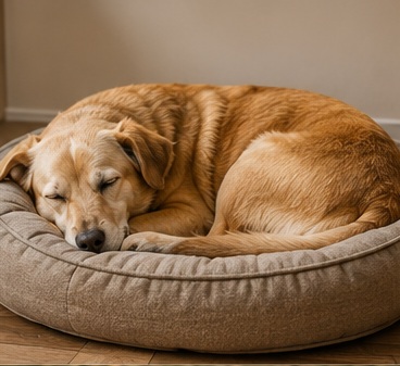 Hund im Körbchen