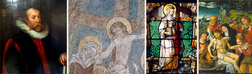 Constantin von Lyskirchen, Detail Fresken, Helena im mittelalterlichen Fenster und die Beweinung Christi