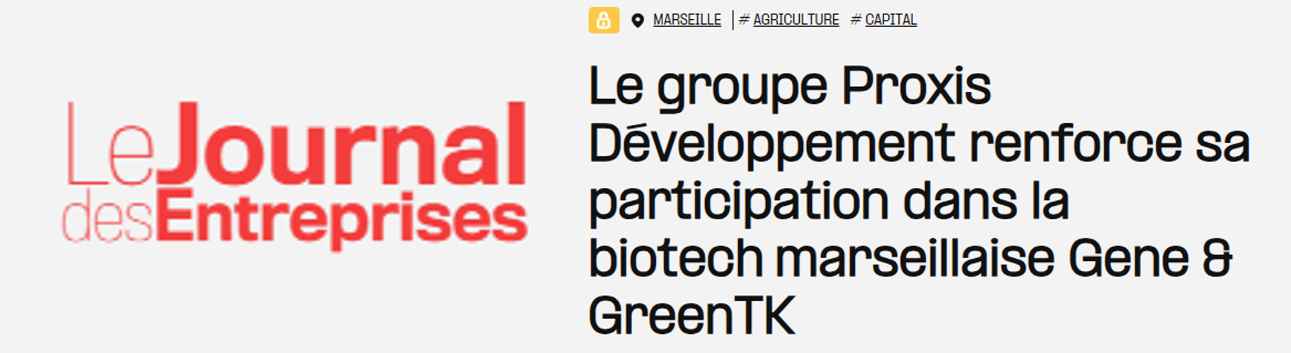 Gene&GreenTK featured in Le Journal des Entreprises