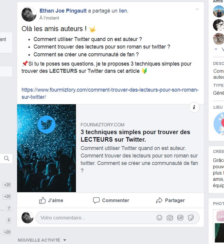 Mise en page du texte sur facebook