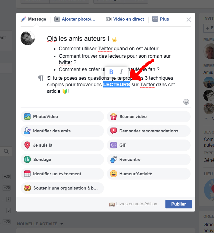 écrire en italique sur facebook