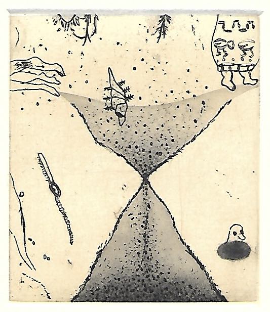 水の中の時計　70×60mm　Etching, Edinburgh Etching, Drypoint, Chine Collée　2019