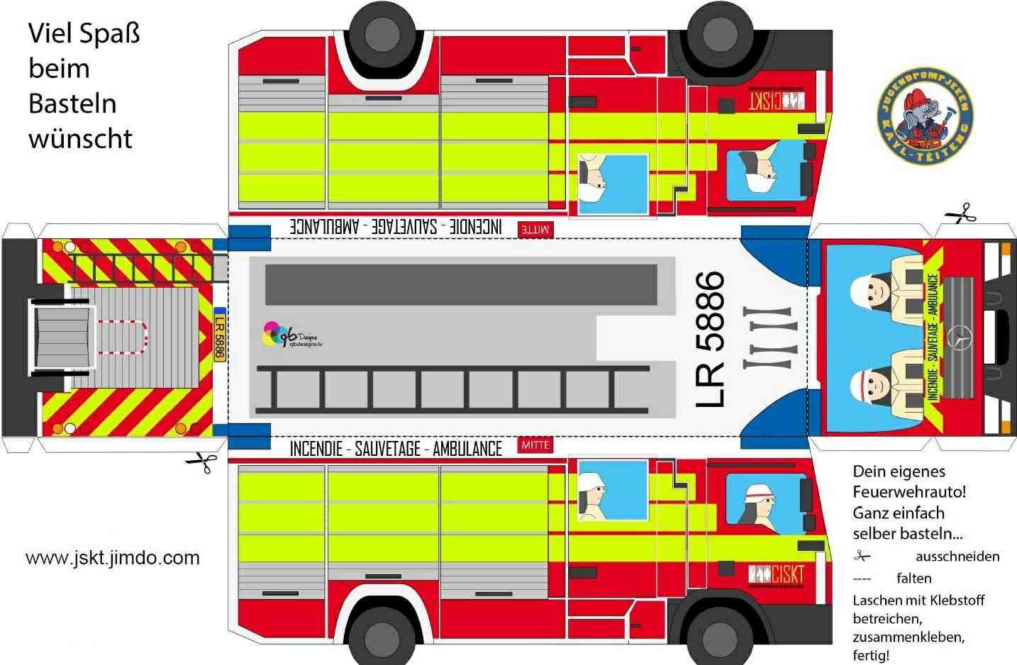 Feuerwehrauto Zum Ausschneiden - Ausmalbilder