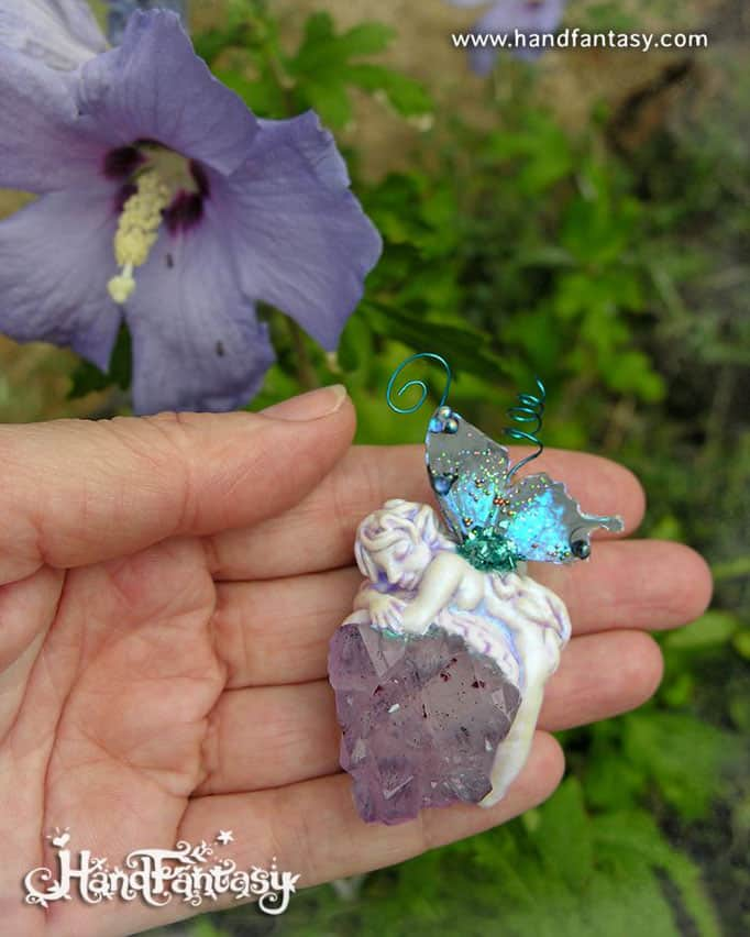 Joyería de Hadas, Colgante de Hada, collar Amatista, hadas en miniatura