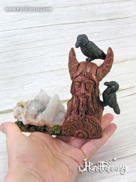 Busto vikingo Odín con cristal, Busto De Dios Vikingo Odín, Estatua escultura de Odín