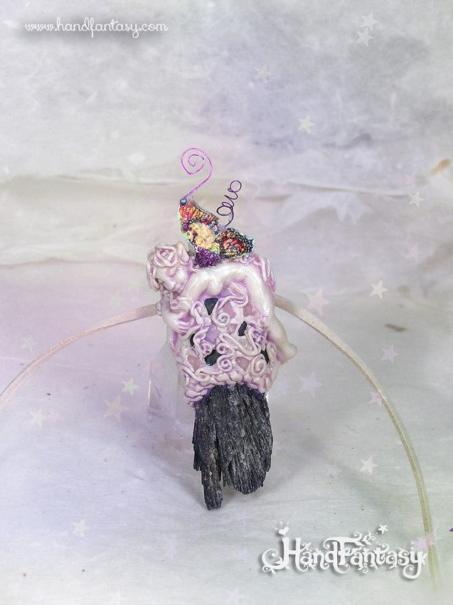 Cianita negra, Joyería de Hadas, Colgante de Hada, colgantes de hadas originales con cristales, hadas en miniatura