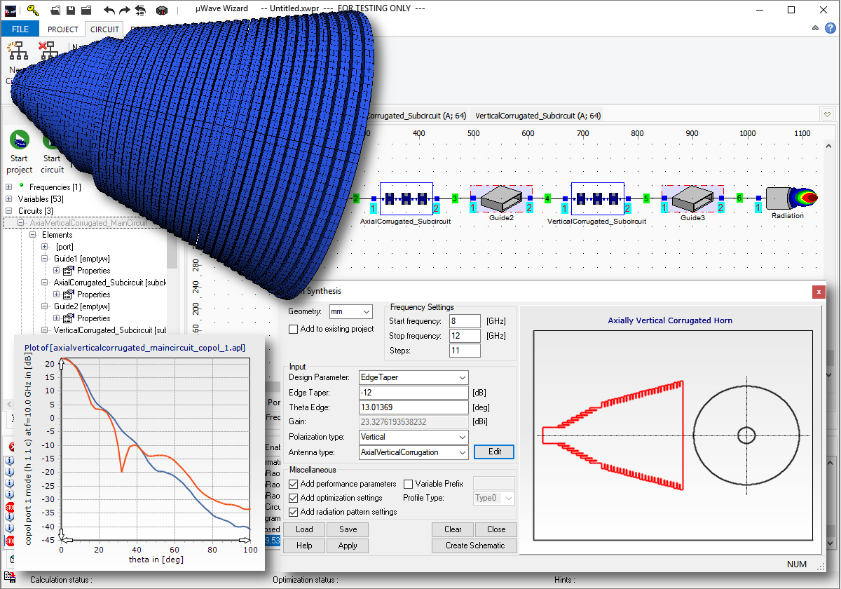 Axial corrugated horn