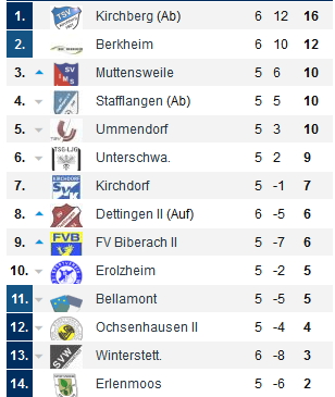 Die Tabelle nach der Heimniederlage gegen den FV Biberach II