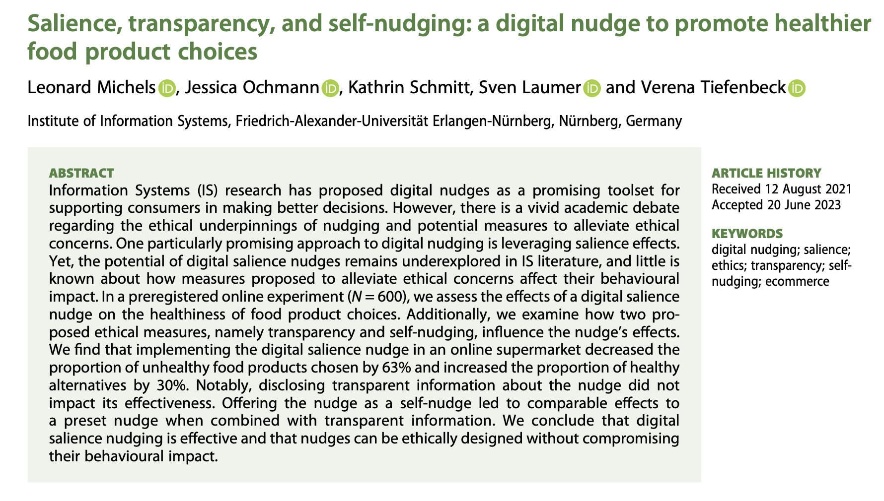 Leonard Michels et al. publish article on Digital Nudging in the European Journal of Information Systems