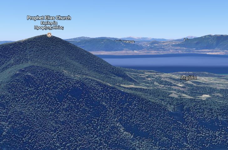 34300 Lichada-Der Berg des Propheten Elias und unser Dorf im Hintergrund