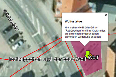 Ausschnitt der grafischen Darstellung eines Wherigo-Konzepts in Google Earth