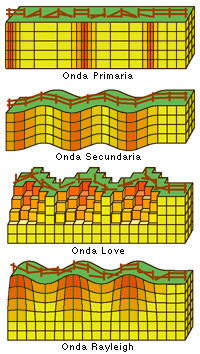 Il·lustracions tipus d'ones sísmiques