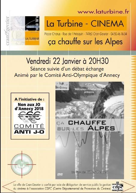 22 Janvier 2010 - Projection du film " ça chauffe sur les Alpes " à La Turbine à Cran Gevrier avec débat Anti JO Annecy 2018
