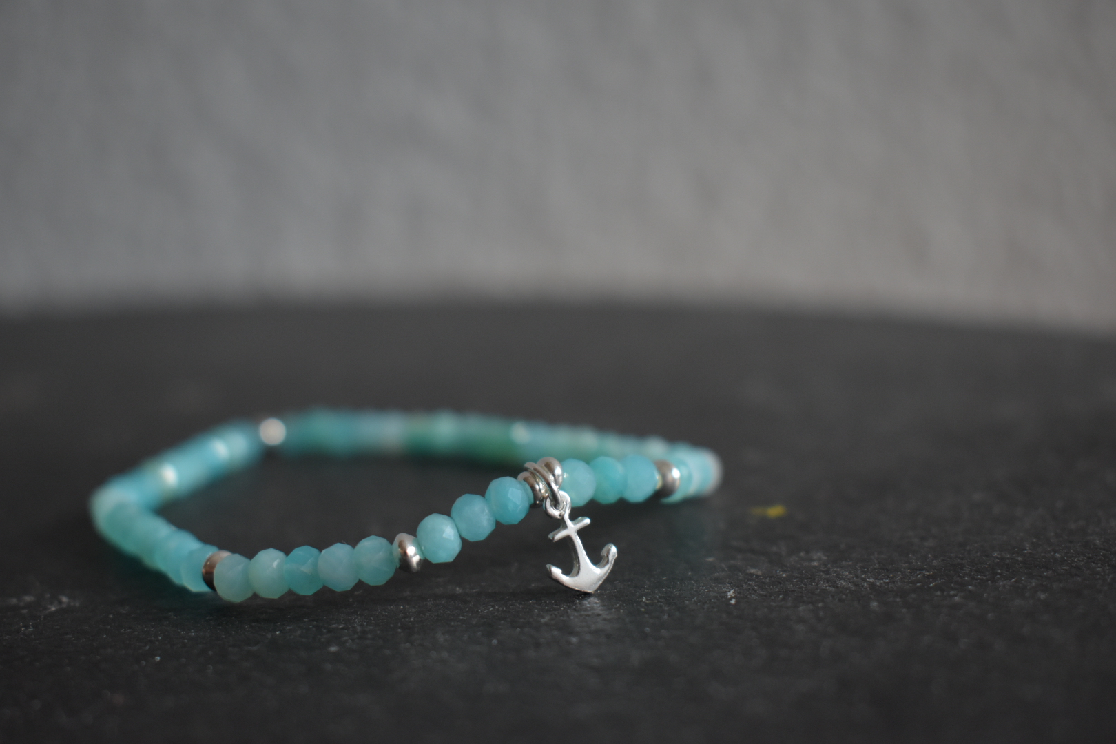 into the sea...: facetted amazonite with anchor charm