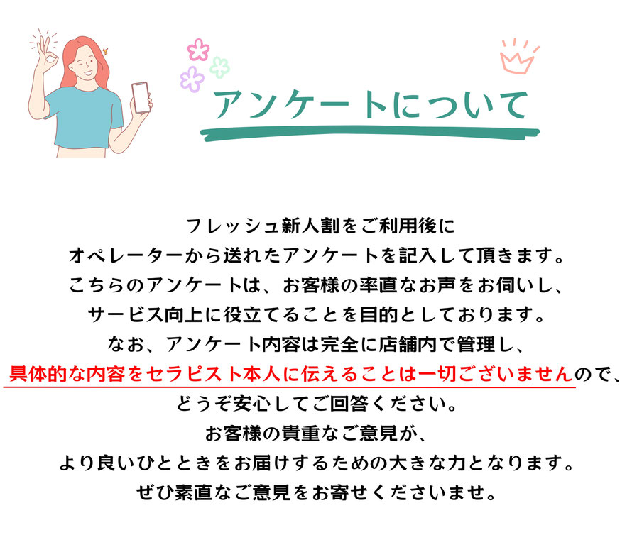 フレッシュ新人割アンケートについて記載されています　札幌 女性用風俗 女風