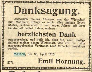 1910-04-39 Emil Hornung gibt Mahlberg auf - Volksfreund